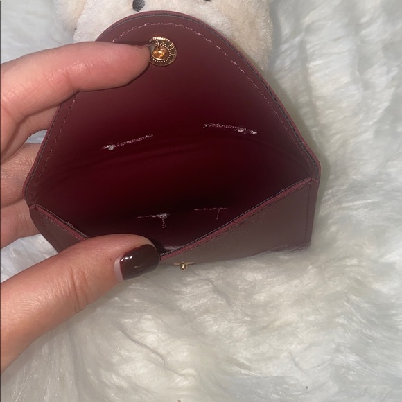 Ivory Plush Bear Keychain with Burgundy Faux Leather Pouch Bag Card Holder Charm - Picture 6 of 6